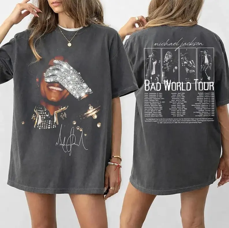 2 Side Michael Jackson Bad World Tour 1987 T-Shirt, Vintage King of Pop Concert Outfit, Retro Bootleg Music Tee, King Of Pop Unisex Fan Gift
