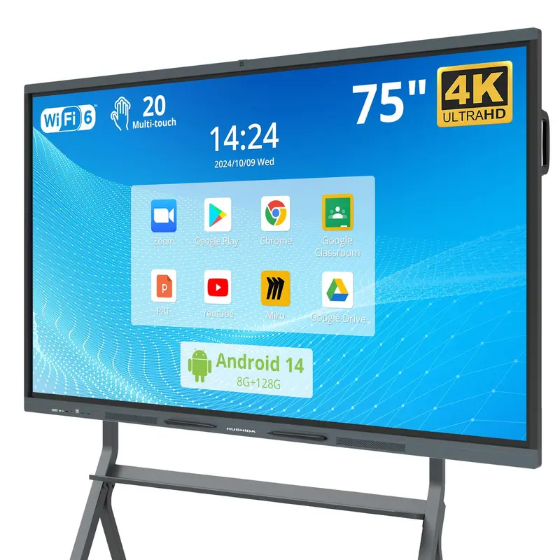 75″ Smart Board, 4K UHD Interactive Whiteboard with Android 14 System and 13MP Camera, All in One Digital Whiteboard for Home, Classroom and Business (Wall Mount Included)