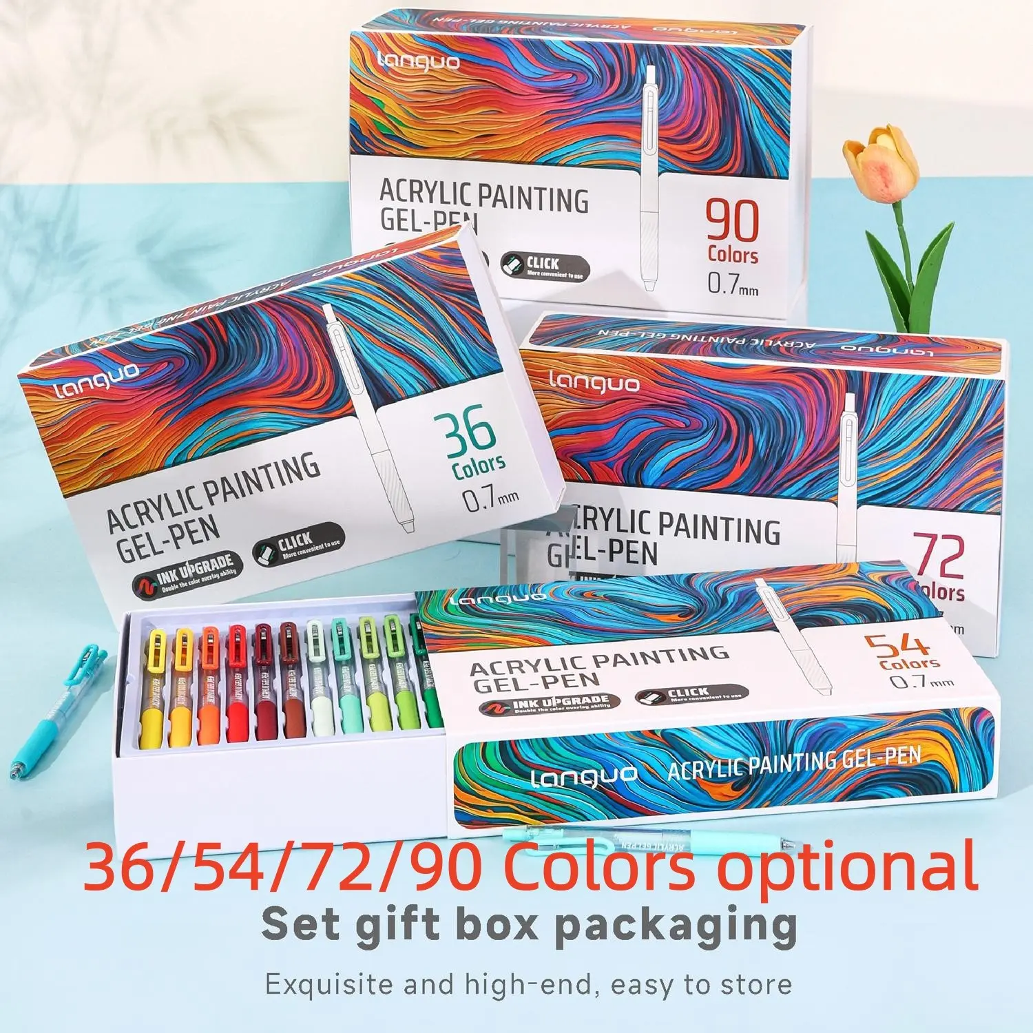 Languo Press-Down Acrylic Drawing Pen Set, 36/54/72/90 Colors, Acrylic Painting Pens, Acrylic Markers, Fine Writing, Ideal for Notebooks, Art, Marking, Professional Art Supplies, Art Materials