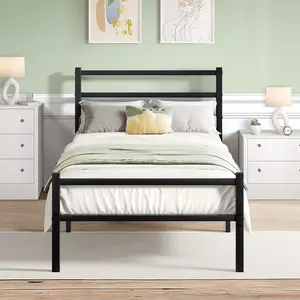 HPMBCK Twin Bed Frame with Heaboard, No Mattress, Metal Platform Bed Frame, Heavy Duty Steel, No Box Spring Needed