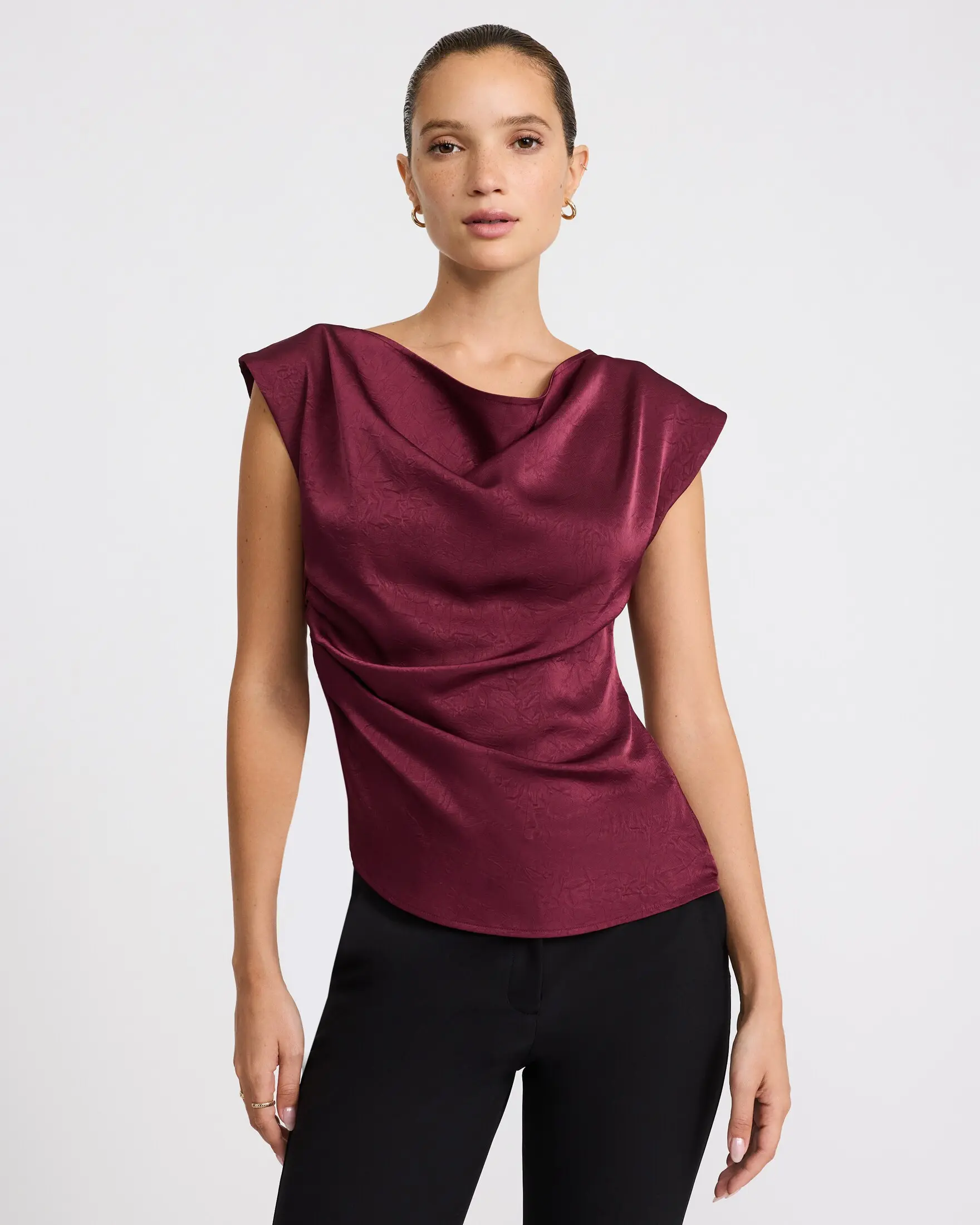 Express Satin Textured One Shoulder Draped Top