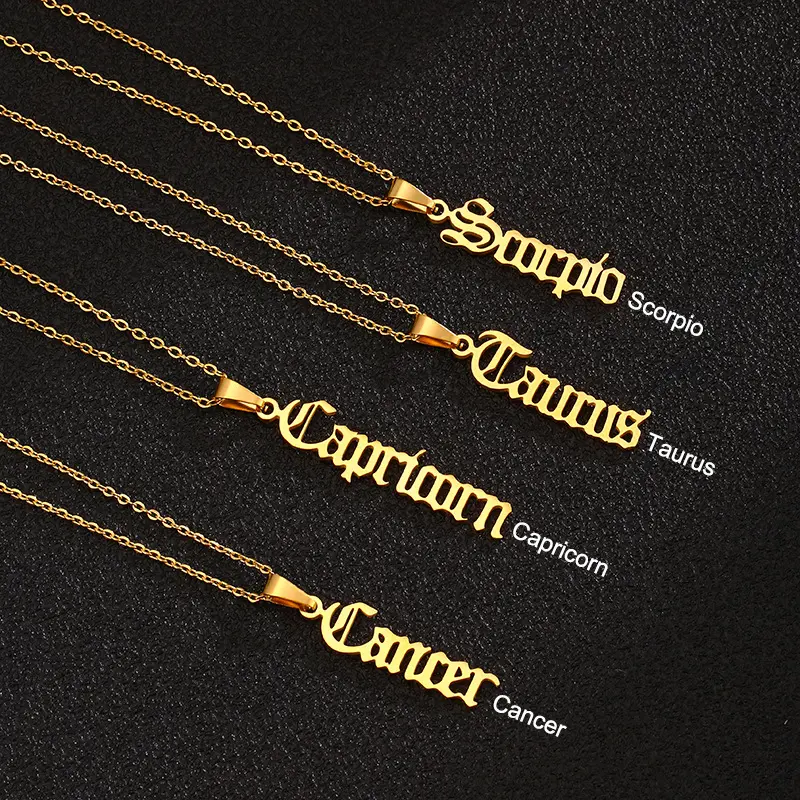 constelation 12 zodiac necklace 12 zodiac letter pendant necklace for men and women birthday gift