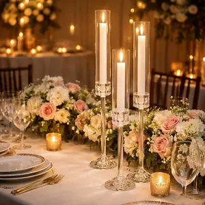 Set of 3 Clear Crystal Acrylic Candlesticks 17.3 19.3 21.3 Wedding Centerpieces for Elegant Decor