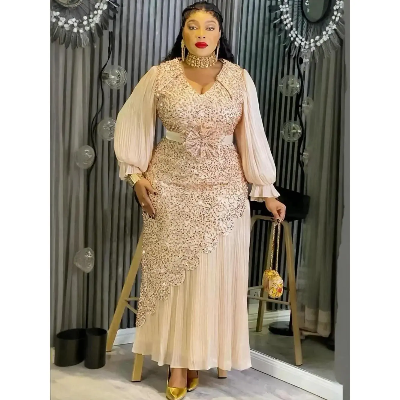 long gold dress plus size Primavera Couture 14004 Size 22 Gold Long Fitted One Shoulder Sequin Plus Size Prom Dress Formal Gown main image 1