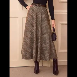 Vintage Elegant Women High Waist Plaid Skirt With Pockets, Casual A-Line Flare Skirt Homecoming Going Out Skirt Christmas Outfits Fall Skirts Fall Clothes Long Fall Skirt Brown Skirt Women Outfits Thanksgiving Skirt Maroon Skirt Fall Skirt Winte