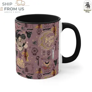 SteviNic Inspired Boho Moon Goddess Accent Coffee Mug 11oz 15oz, Vintage Witchy Celestial Butterfly Floral Design Ceramic Cup, 70s Mystic Rock Aesthetic Drinkware Gift