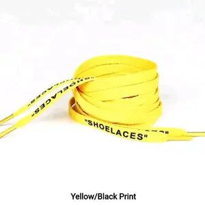 Yellow Off-White Style Shoelaces with Black Print for Footwear