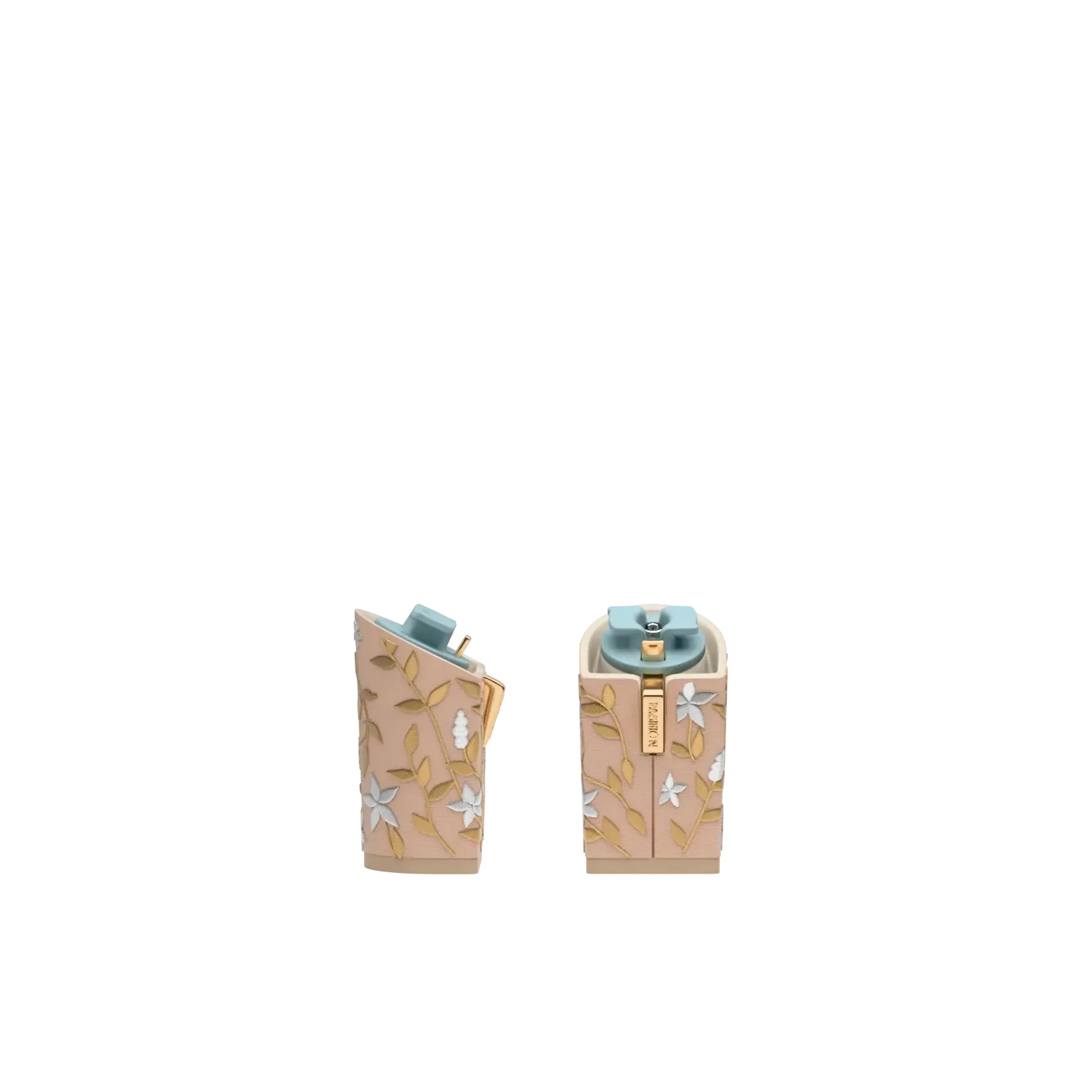 Block Heel Kit 4 Sand Gold Floral Embroidery