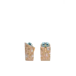 Block Heel Kit 4 Sand Gold Floral Embroidery