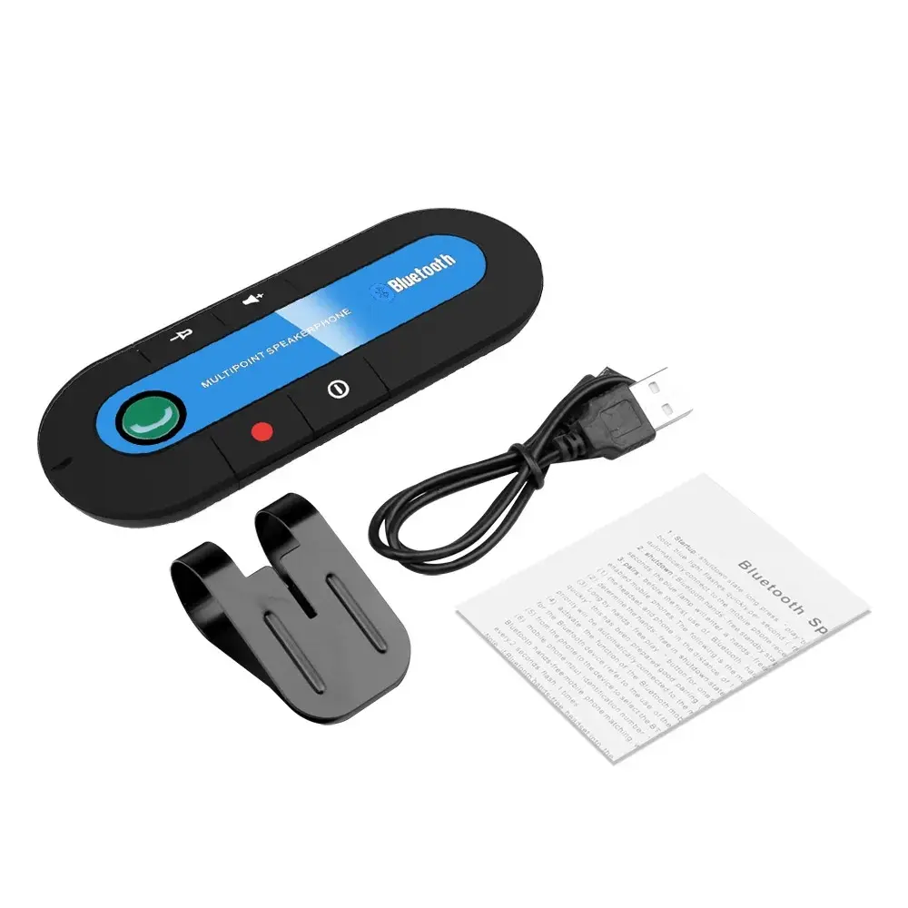 Bluetooth Car Kit with Sun Visor Clip - Wireless Handsfree Speakerphone, Micro USB Charging Cable, 3.7V Stereo MP3 Audio Receiver, 2-3H Charging, 20H Talk Time for Car Audio Installation, Voice Control Stereo Speakers, 20 Hours Talk Time