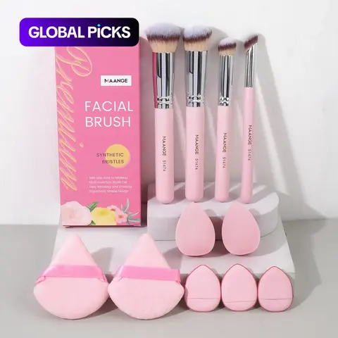 MAANGE Multifunctional Makeup Tools Set, Face Makeup Tools, 4 Soft Brushes, Foundation Brushes, 2 Triangular Puffs, 2 Beauty Sponges & 3 Finger Puffs, Portable Cosmetic Accessories, Makeup Brush Kit #GLOBAL PICKS