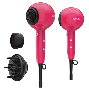 Conair Cake Pop Hair Dryer with Diffuser & Concentrator Attachments, Blow Dryer, Hair Dryers for Women, Tourmaline Ceramic Technology, 3 Heat/2 Speed Settings, Compact Hair Dryer with Concentrator