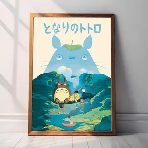 My Neighbor Totoro Vintage Unframe Poster, Anime Wall Art Print, Studio Ghibli Inspired Room Decor, Japanese Animation Poster