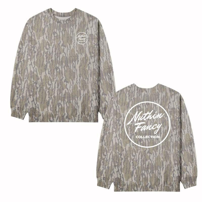 Washed Out BOTTOMLAND Nuthin Fancy Men’s Tibbee Flex Camo Sweatshirt, Hoodie with Tree Print, Long Sleeve Outdoor Hunting Pullover Hooded, Soft & Durable Camouflage Sweatshirt, Gift for Men, Gift for Her