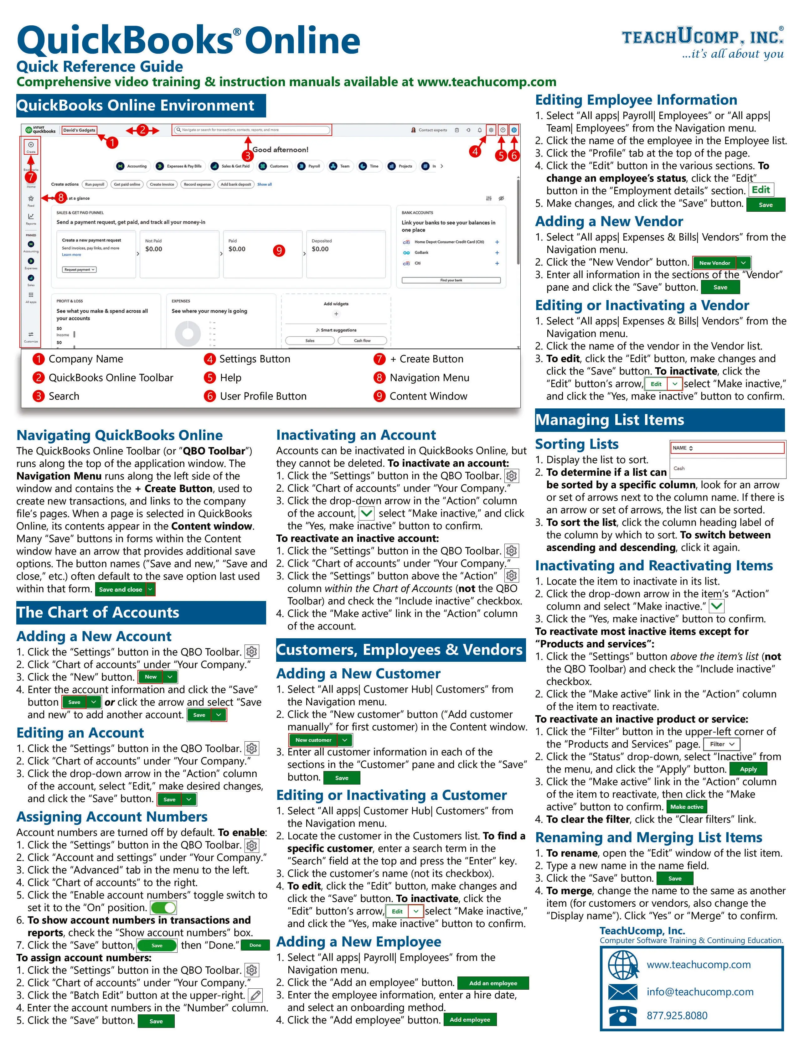 QuickBooks Online Quick Reference Guide