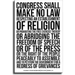 First Amendment US Constitution Bill of Rights Poster Wall Decor Wall Art Printing Picture Canvas Living Room Decor Framed and Unframed. (16x24inch-No Framed)