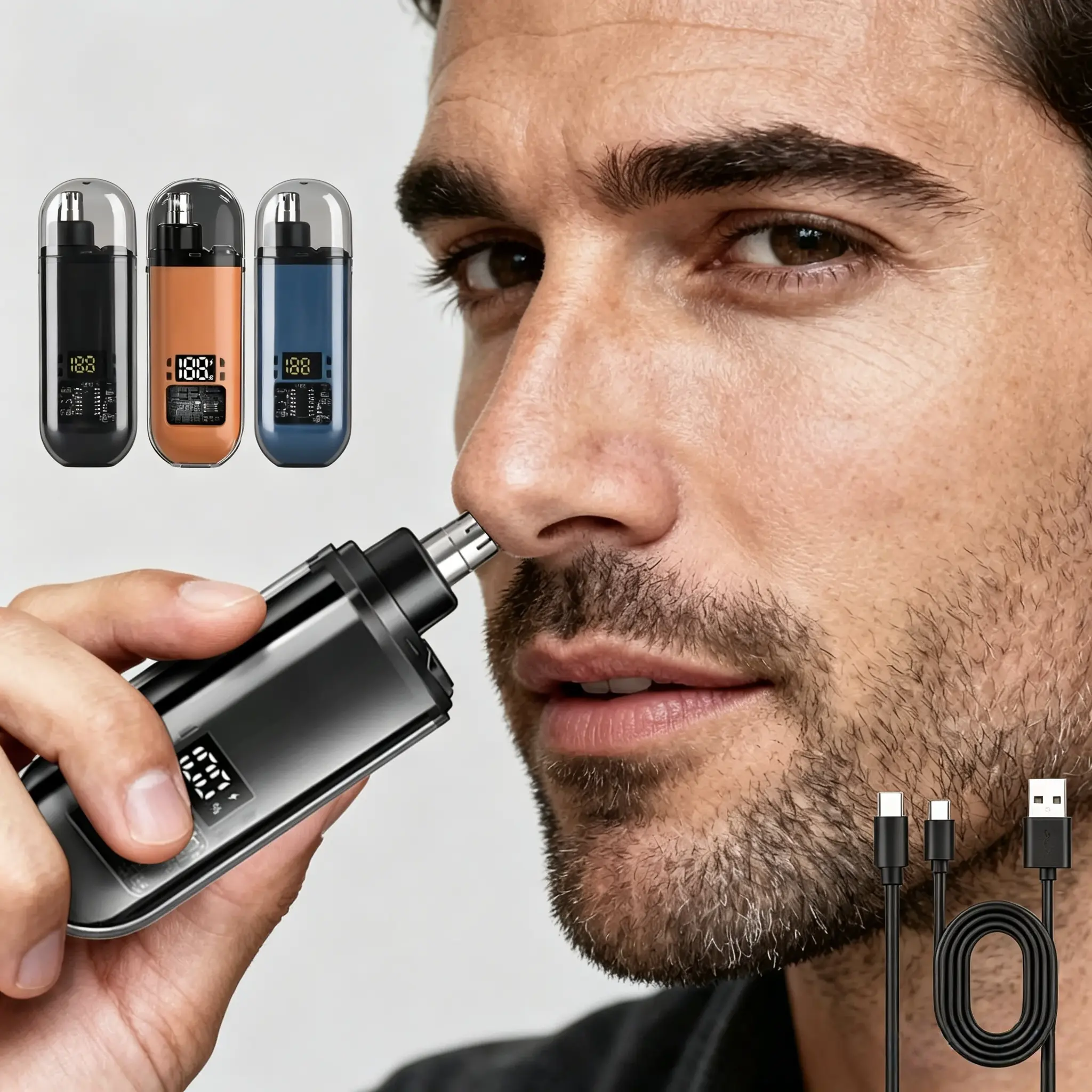 2026 Professional Ear and Nose Hair Trimmer for Men Women USB Rechargeable Painless Eyebrow Facial Hair Shaver with LED Display IPX7 Waterproof Dual Edge Blades Safe Distance Trimming Compact Portable Easy Cleaning