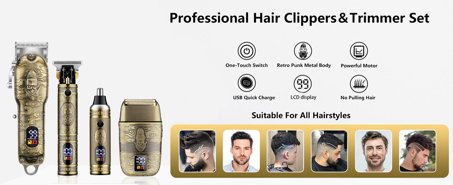 Hair Clippers for Men,T-Blade Trimmer,Nose Hair Trimmer,Hair Shaver Set,Clippers for Men Professional,Clippers for Hair Cutting,Electric Razor for Men, LCD Display