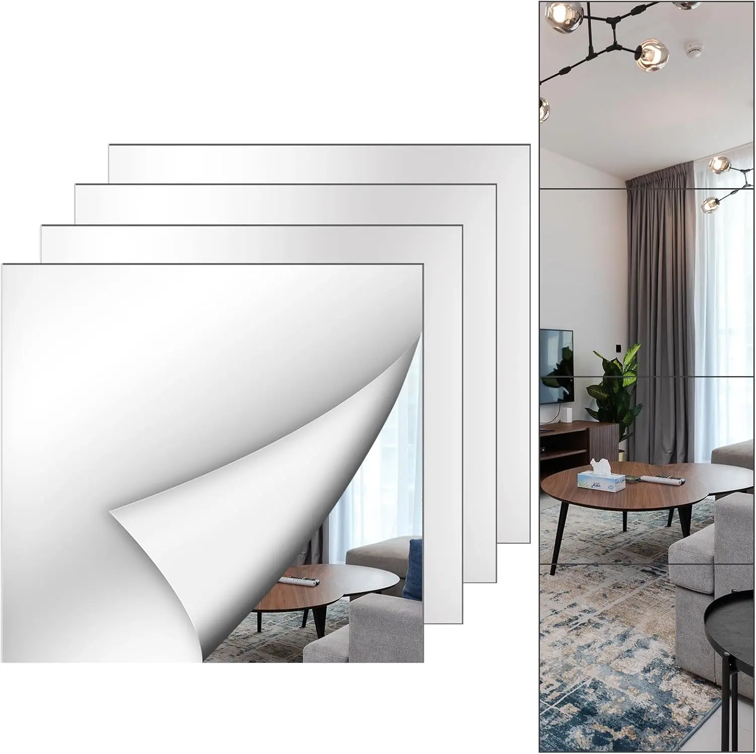 Wall Mirror Full Length, 12X14 Inch Unbreakable Tiles for Bedroom Home Gym Door,  Full  Shatterproof Stickers for Walls, Sheets (4pcs)