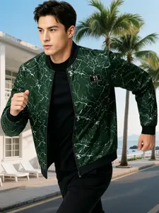Men's Marble Print Pilot Jacket, Zipper College Style Baseball Coat, Casual Streetwear, Windproof Lightweight Outerwear, Outdoor Activities