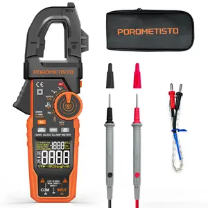 POROMETISTO CM06 Smart Clamp Meter Digital Multimeter, True-RMS 600A, NCV Amp Voltage Tester for AC/DC Current/Voltage, Inrush,Temp, Capacitance, Resistance, Frequency, Diode Test, Continuity with Color Screen & Flashlight Finder and Outlet Tester