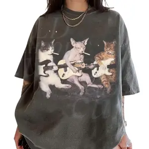 Rock Band Cats Vintage Comfort Colors, Retro Funny Guitar Cat Graphic Shirt, Kitten Band E Guitar Musician Shirt, Crew Neck, Menswear Top, Womenswear Top Underwear Streetwear