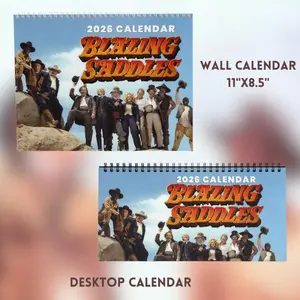 2026 Wall Calendar Blazingg Saddless Movie, Best Line Of Sheriff Bartt And Jim Clipartt 2026 Calendar, Vintage Western Comedy Desktop Calendar, Wall Decor, Home Decoration, Christmas Holiday Gift.