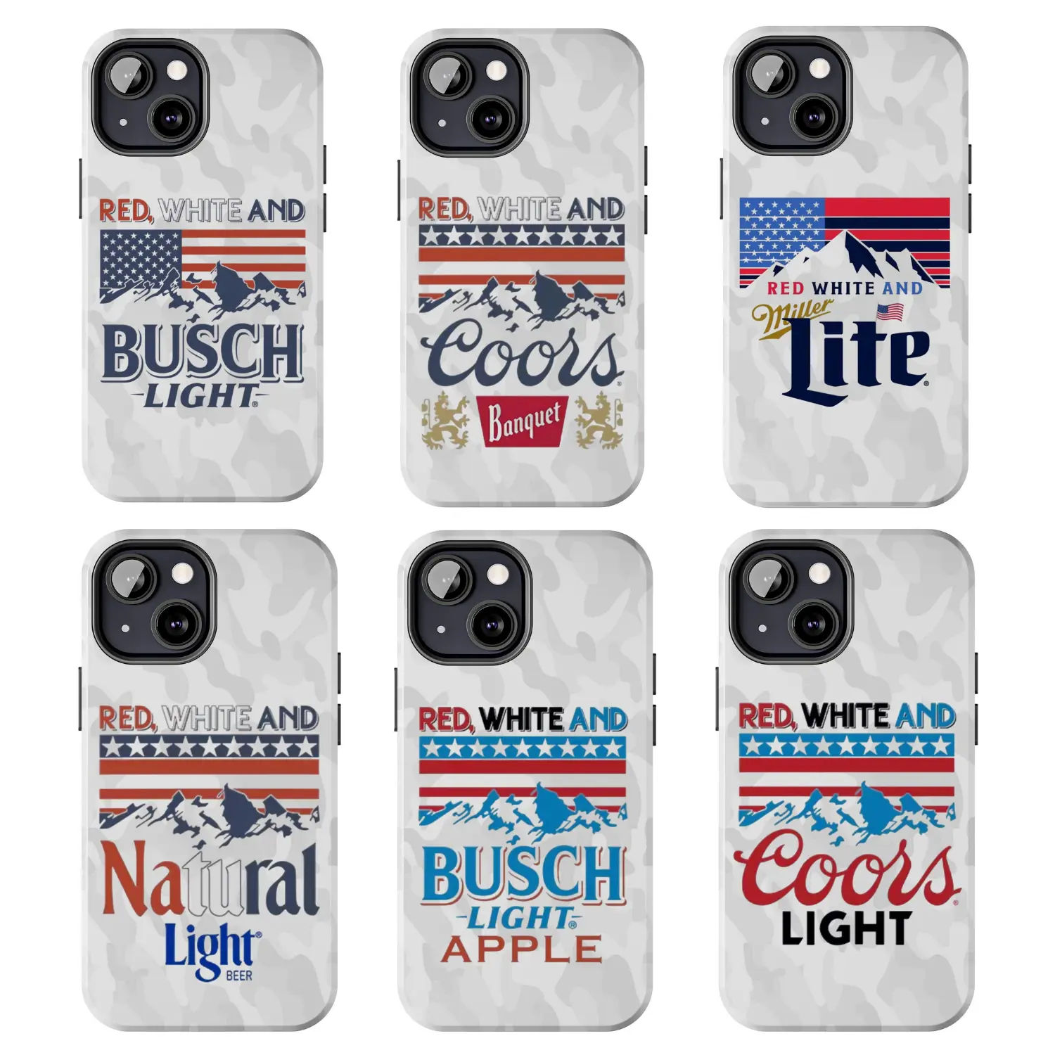 Red White And Busch Light Miller Lite Coors Light Coors Banquet Busch Apple Natural Light 4th Of July Phone Case For iPhone 16 15 14 13 12 11 X 8, Unique Accessories, Durable Cover