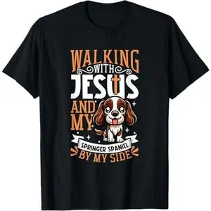 Jesus and dog - English Springer Spaniel T-Shirt
