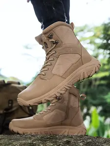 Men's Letter Label Design Tactical Boots, Casual Outdoor Hiking Boots, Lightweight Durable Work Shoes, Outdoor Combat Jungle Boots, Backpack Boots, Boy
