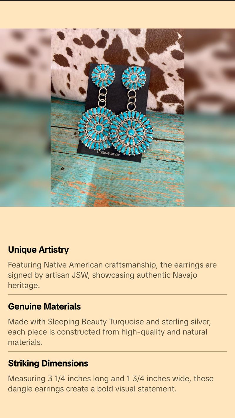 Navajo Sleeping Beauty Turquoise Sterling Silver Dangle Earrings