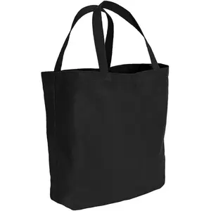 Black - Heavyweight Cotton Canvas Solid Tote Carry Bag