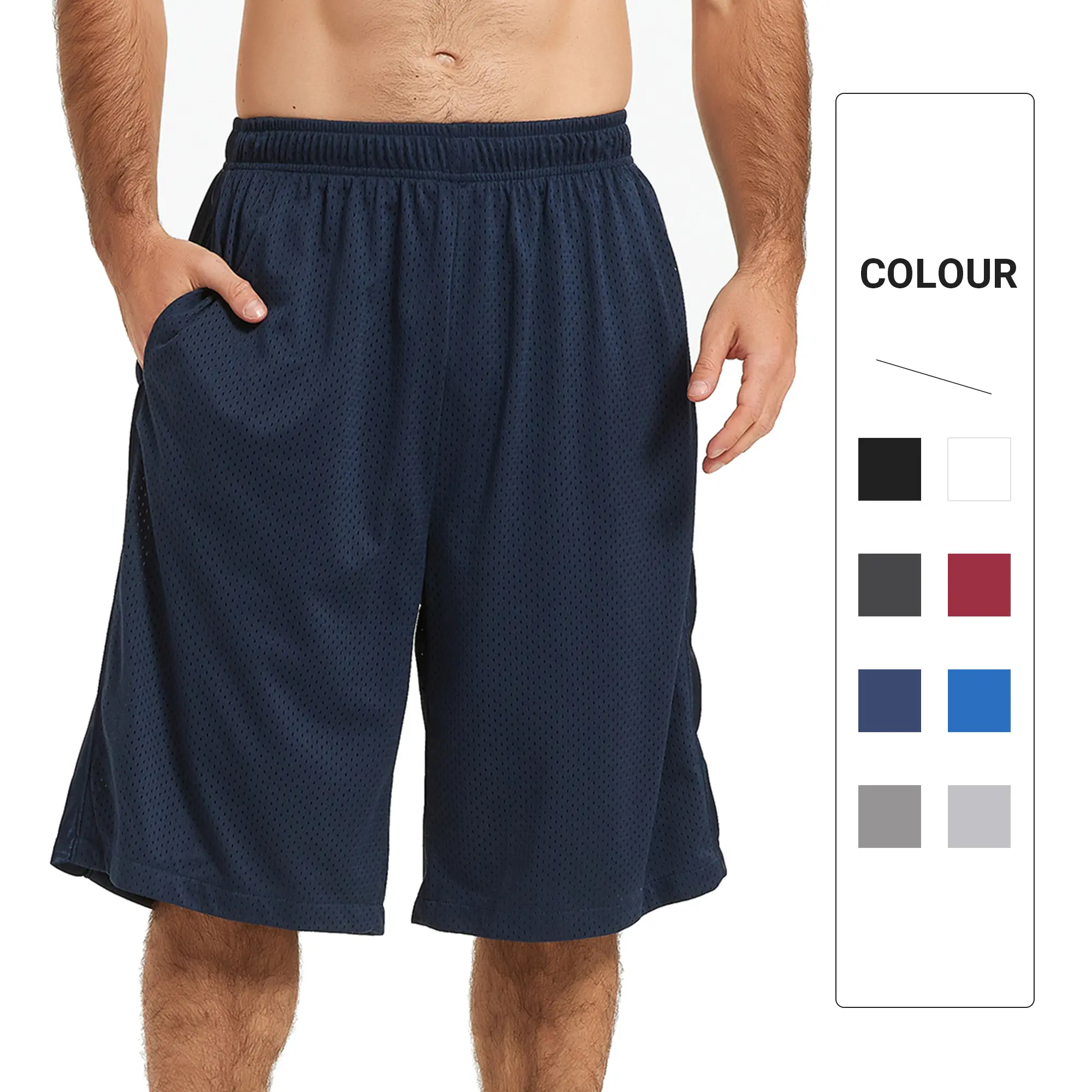 Men's Loose-Fit Quick-Dry Polyester Basketball Shorts - Casual Athletic Wear with Deep Pockets, Adjustable Drawstring, Polyester Clothes