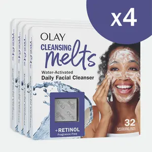 4 Pack Olay Cleansing Melts + Retinol - Gentle Toning and Refreshing Fragrance-free Face Wash, 32 Count 4 Pack Olay Cleansing Melts + Retinol - Gentle Toning and Refreshing Fragrance-free Face Wash, 32 Count