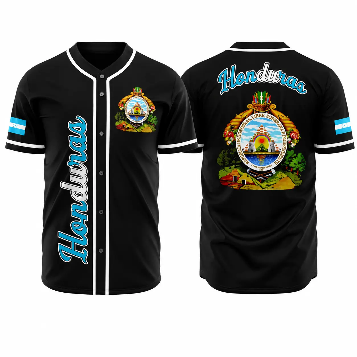 Honduras Baseball Jersey – Honduran Flag Button Up Shirt, Honduras Pride Baseball Jersey, National Coat of Arms Fan Gift, Unisex S-5XL