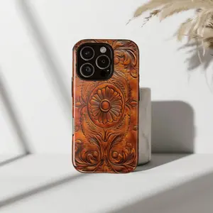 Vintage Western Tooled Leather Phone Case  Aesthetic Floral Carved Pattern Tough Protective Cover for iP Phone 17 16 15 14 13 12 11 Pro Max Plus X XR XS