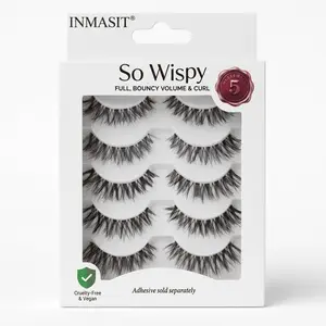 INMASIT 3D Wispy Fluffy Mixed False Eyelashes, Faux Mink Artificial Lashes with Clear Invisible Band Reusable 8-18mm C Curl for Daily Wedding Party Makeup