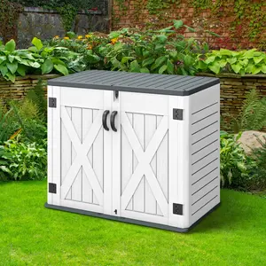 DWVO Outdoor Horizontal Storage Shed 35 Cu Ft Weather Resistant Resin Tool Shed, Gray / Brown