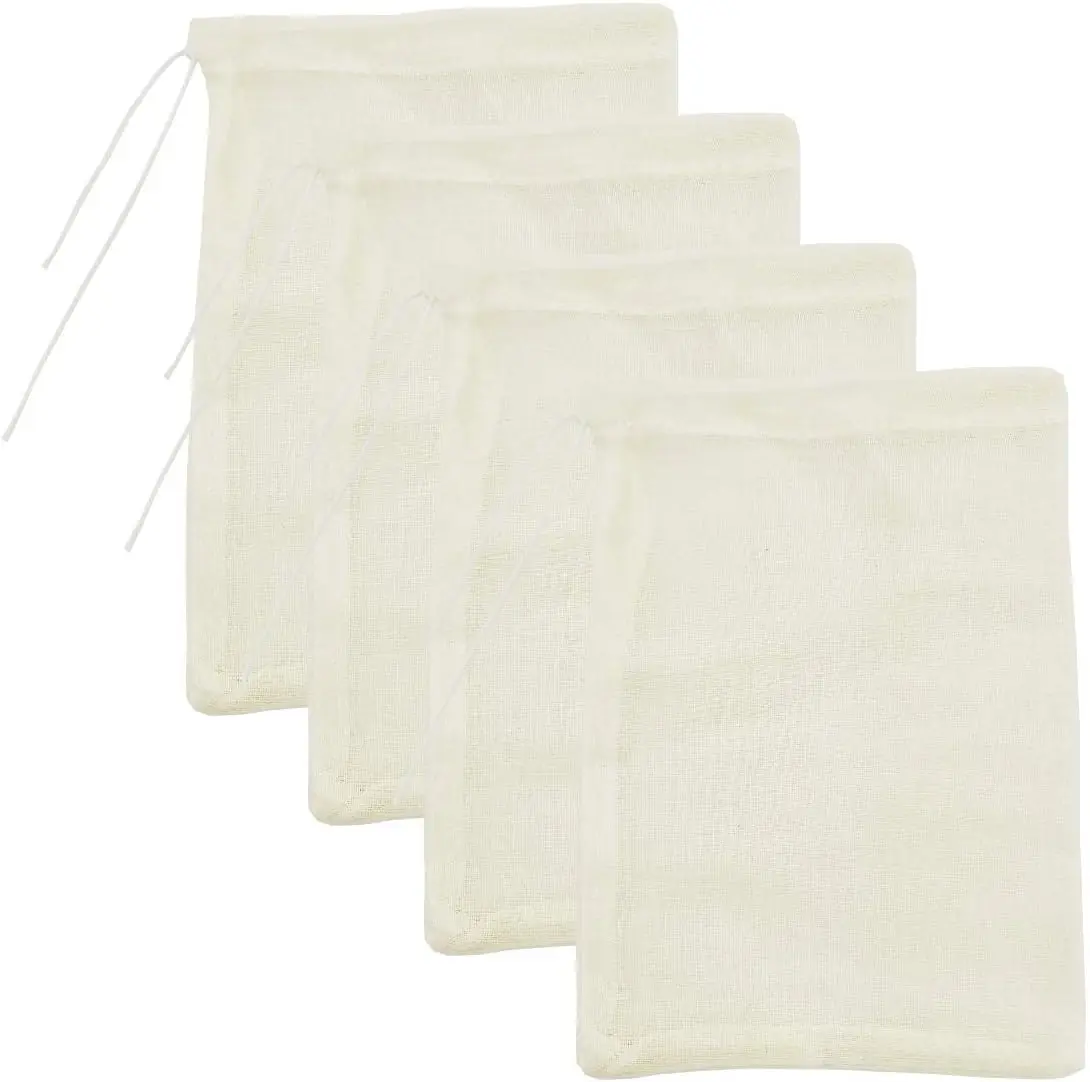 Reusable Cold Brew Coffee Strainer Bags, Large Nut Milk & Juice Filter, Natural Cotton Fine Mesh Cheesecloth, 4-Pack (X-Small)