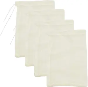 Reusable Cold Brew Coffee Strainer Bags, Large Nut Milk & Juice Filter, Natural Cotton Fine Mesh Cheesecloth, 4-Pack (X-Small)