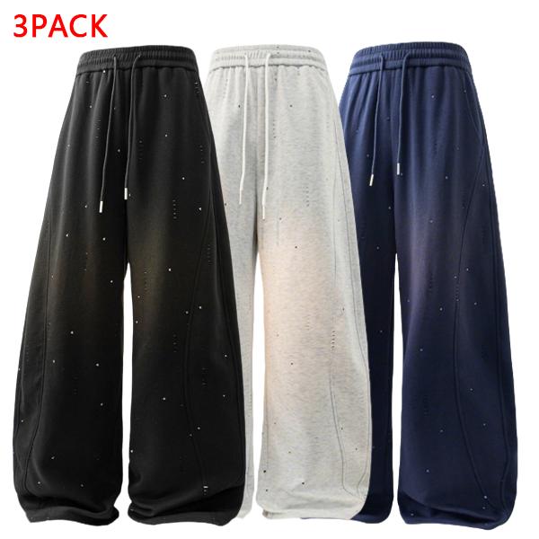 3PACK Men's Premium Sparkle Wide Leg Pants, Casual Drawstring Baggy Trousers, Perfect for Club, Party, Daily & Streetwear