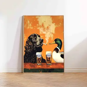 [New Collection] Dogs with Attitude with beer Vintage Poster Unframed, Art Funny Retro Whimsical Print, Cabin Wall Decor Outdoor Illustration Gift for Dad Unique Gift
