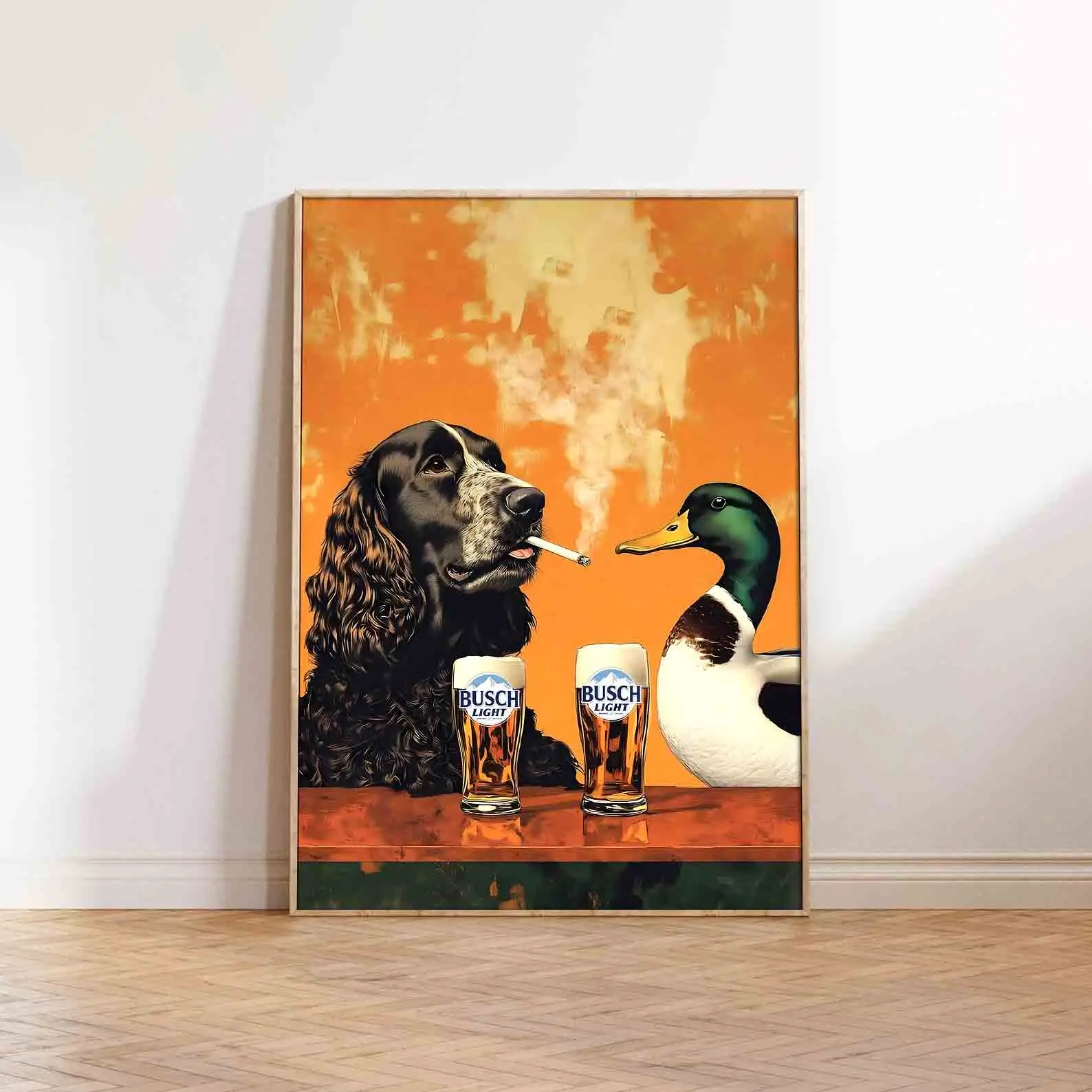 Dogs with Attitude with beer Vintage Poster Unframed, Art Funny Retro Whimsical Print, Cabin Wall Decor Outdoor Illustration Gift for Dad Unique Gift