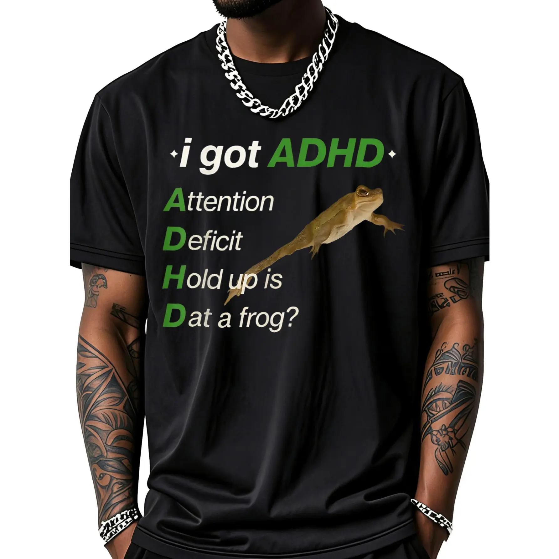 Men's ADHD Attention Deficit "Hold Up Is Dat a Frog" Meme T-Shirt
