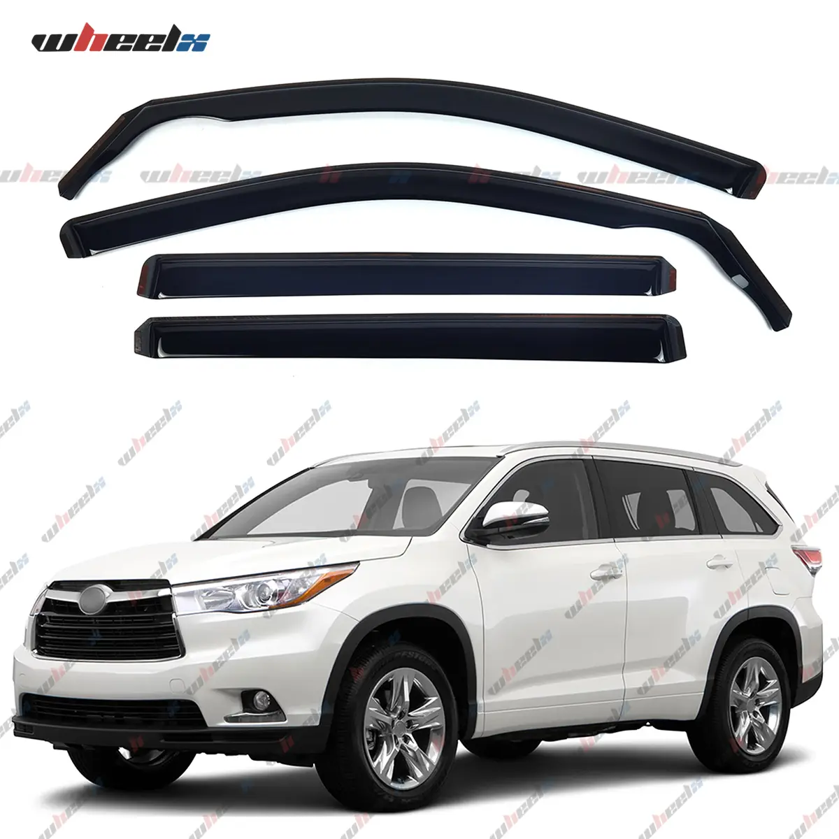 2014-2019 Toyota Highlander - In-Channel Acrylic Window Visors , 4-Piece Gapless Fit Sun Protection Rain Guards Vent Deflectors (Not Tape-Attached, Tape Attached Option Excluded)