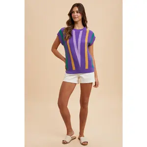 Anniewear Mardi Gras  Chevron Striped Sweater Top