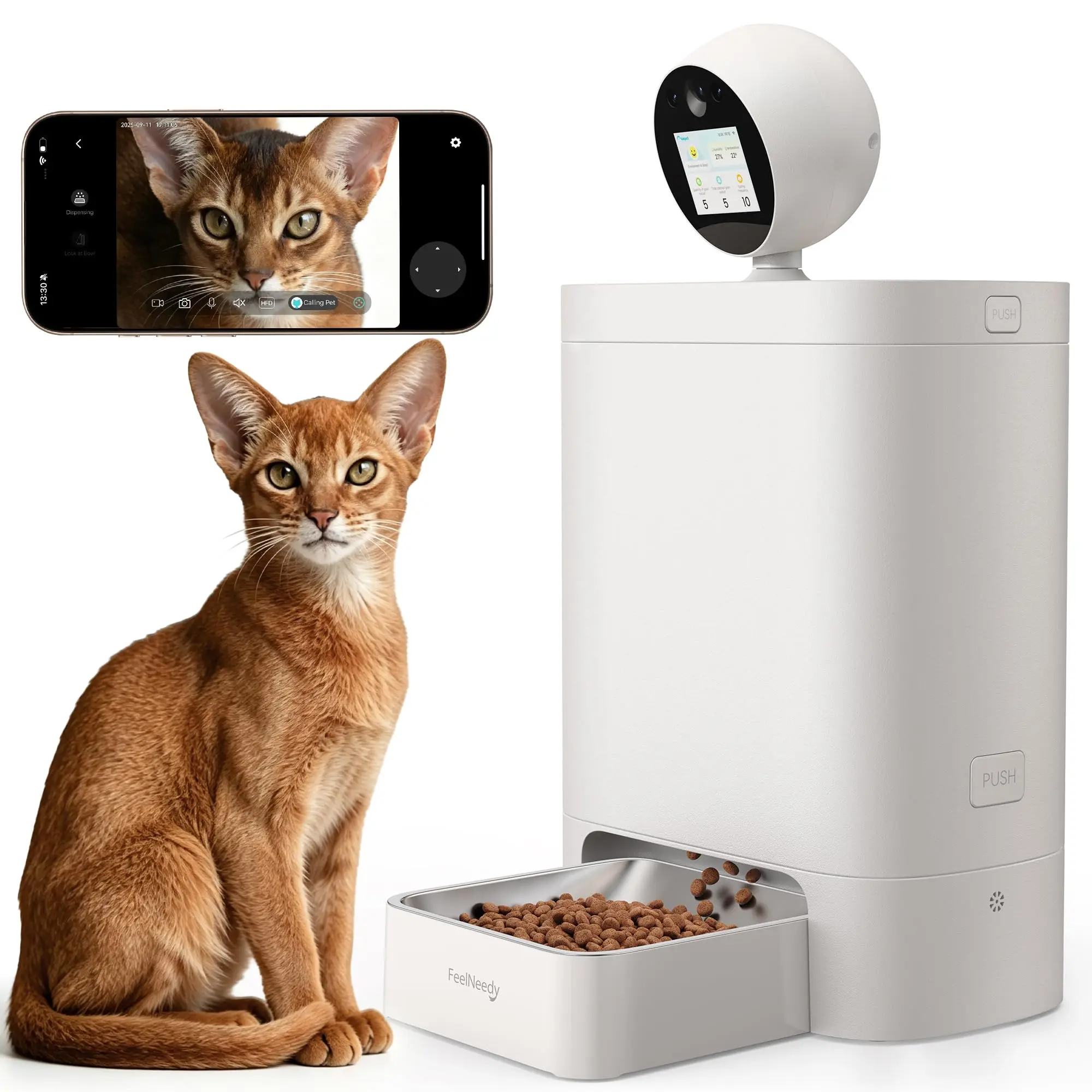 AI Smart Automatic Cat Feeder with 360° Camera, 2K HD Night Vision & 2-Way Audio, Smart APP Control, Up to 16 Meals/Day, 5.5L Timed Food Dispenser for Cats and Dogs gravity water bowl