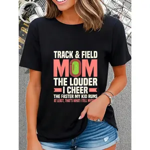 100% Cotton Track And Field Mom Funny Running Women T-Shirt