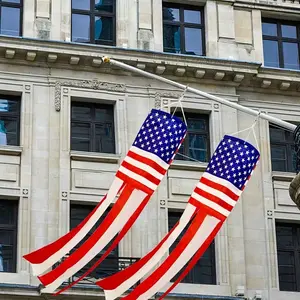 Patriotic American Flag Windsock, 4th of July Outdoor Decoration, Blue Hanging Streamer for Yard, Porch, Party