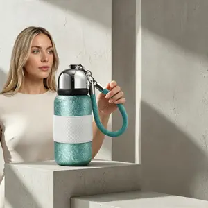300ml Luxury Ice-Crystal Titanium Stainless Vacuum Flask - 24H Hot/Cold Retention, Premium Portable Coffee Bottle with Woven Strap for Urban Lifestyle, Stainless Vacuum Flasks